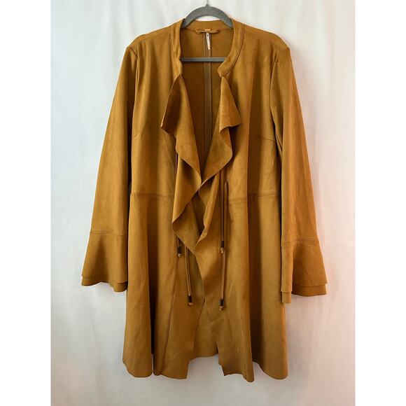 Free People Faux Suede Meadow Jacket Boho Bell Sleeves Carmel Brown Medium - Picture 1 of 12